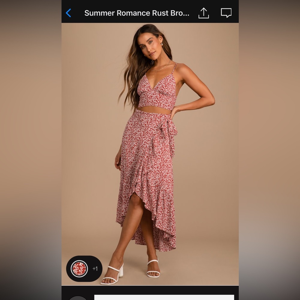 Lulu’s Small Rust Brown Floral Print Two Piece Midi Dress